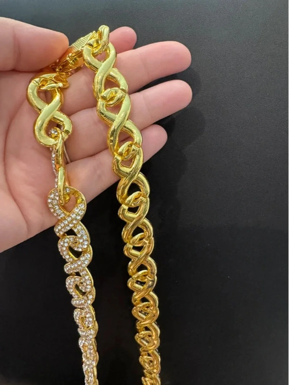 22” gold tone infinity chain, iced out
